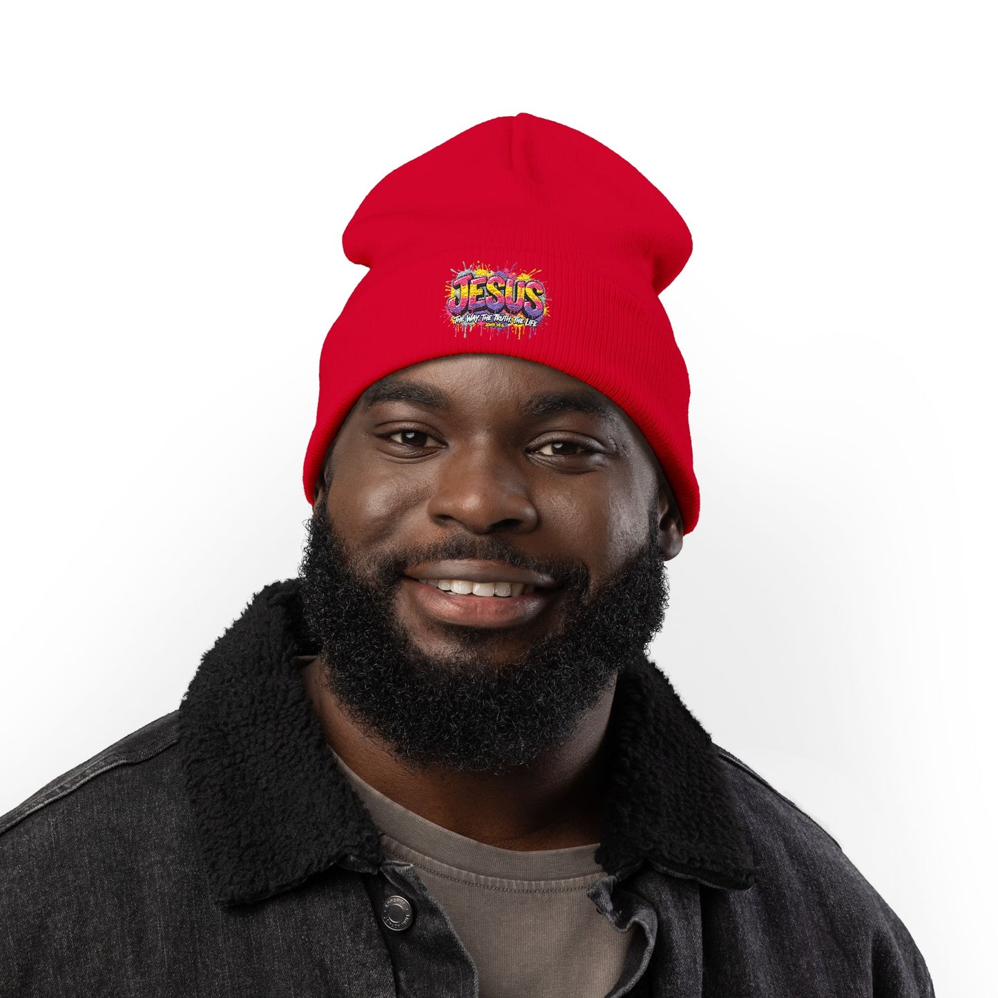 Embroidered 'Jesus' Graffiti Knit Beanie