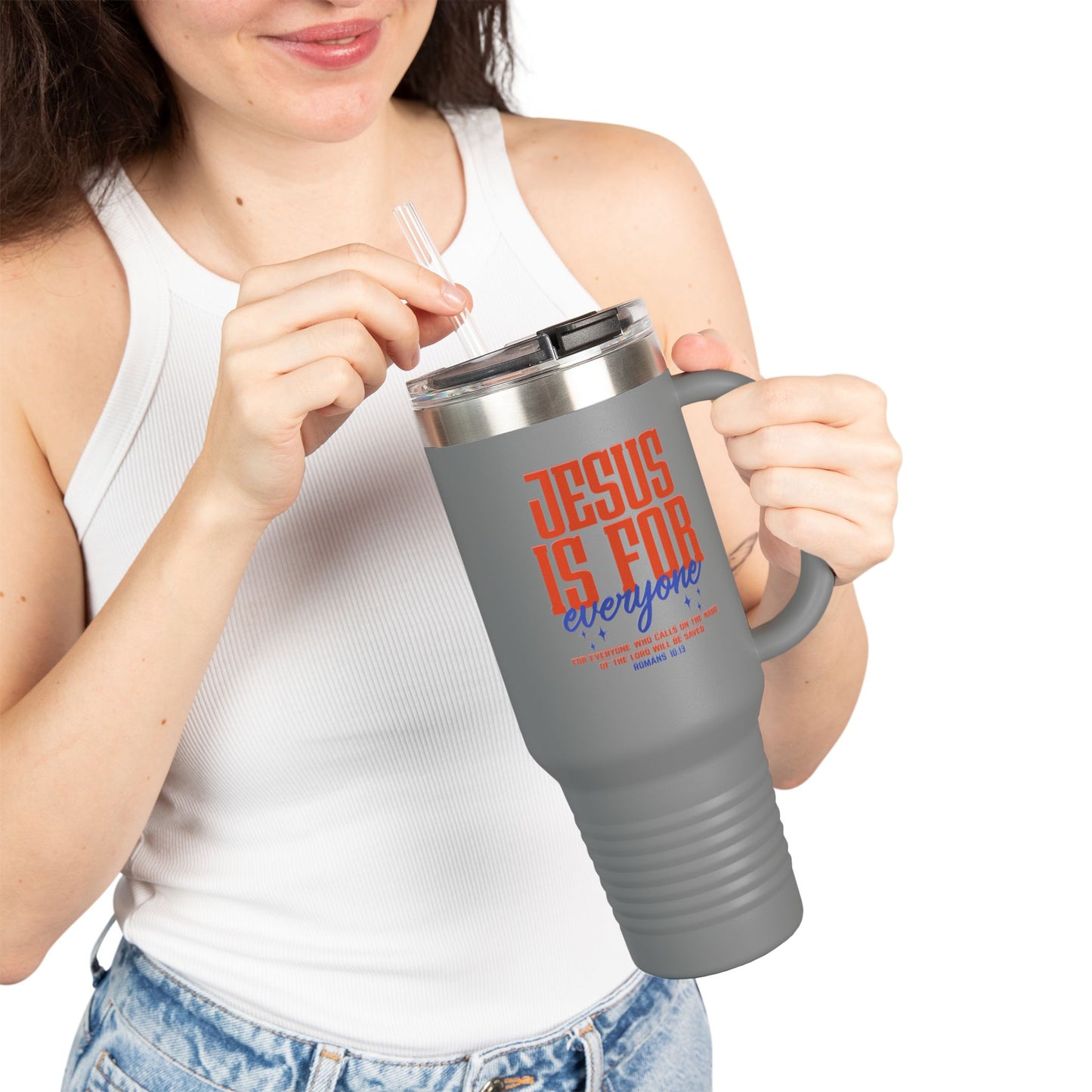 40oz Insulated Travel Mug — "Jesus Is For Everyone" Christian Tumbler with Straw (Large Thermal Cup)