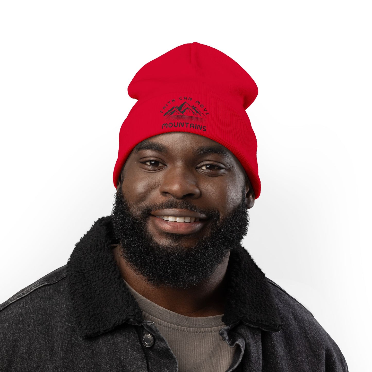 Embroidered 'Faith Can Move Mountains' Knit Beanie