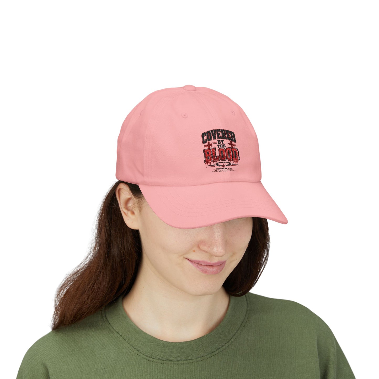 Dad Cap — "Covered by the Blood" Embroidered Christian Baseball Hat