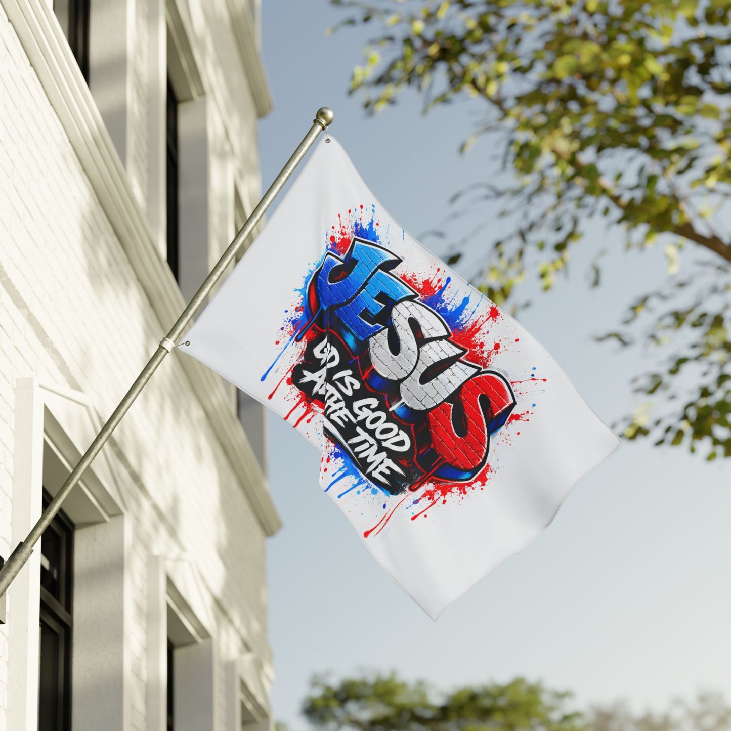 Double-Sided Flag — 'JESUS: God Is Good All The Time' Graffiti Faith Banner