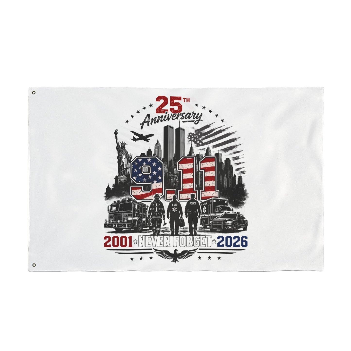 25th Anniversary 9/11 Memorial Flag - Double-Sided "Never Forget" Tribute (2001–2026)