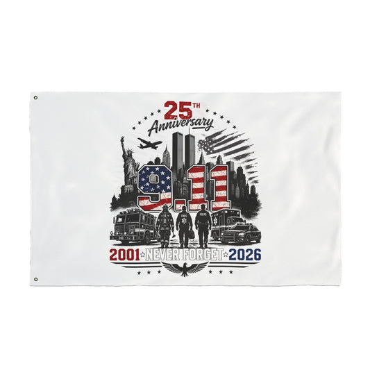 25th Anniversary 9/11 Memorial Flag - Double-Sided "Never Forget" Tribute (2001–2026)