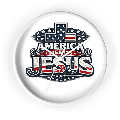 Wall Clock — "America Needs Jesus" Patriotic Cross Clock