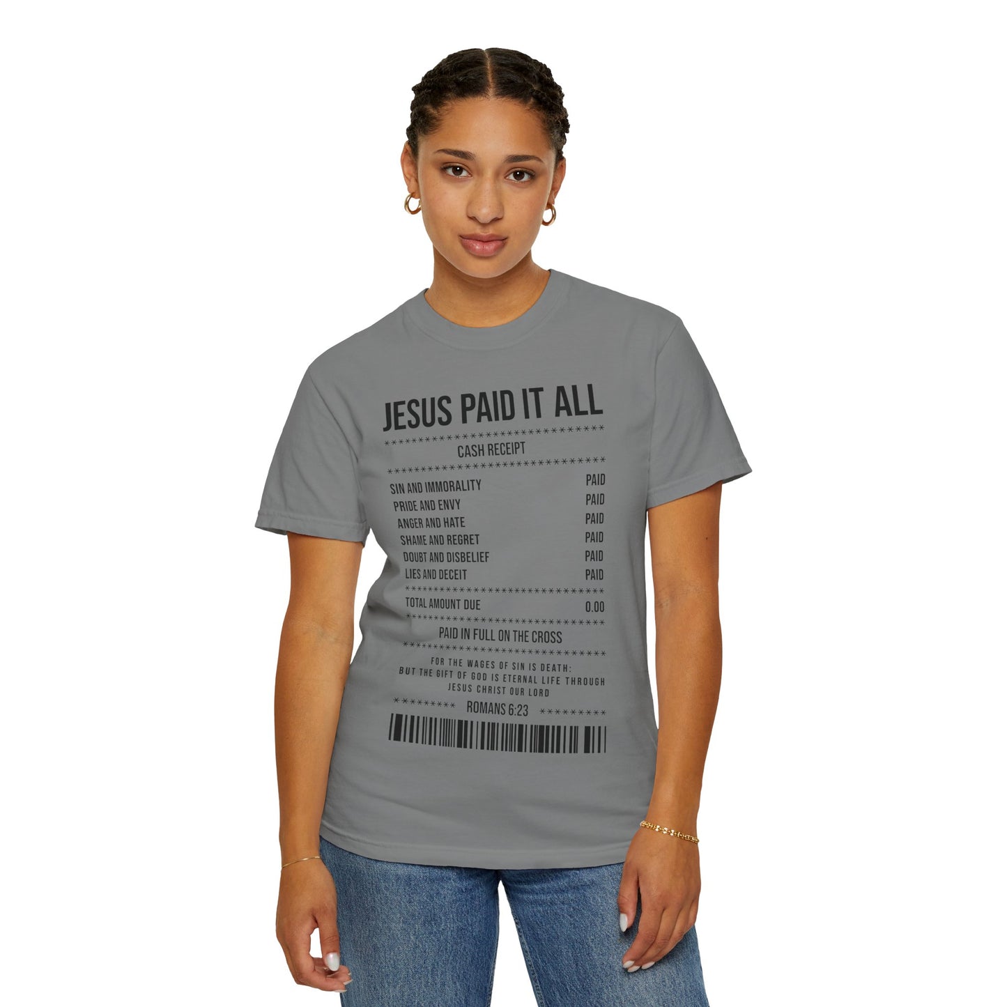 Jesus Paid It All T-Shirt — Christian Faith Receipt Graphic Tee