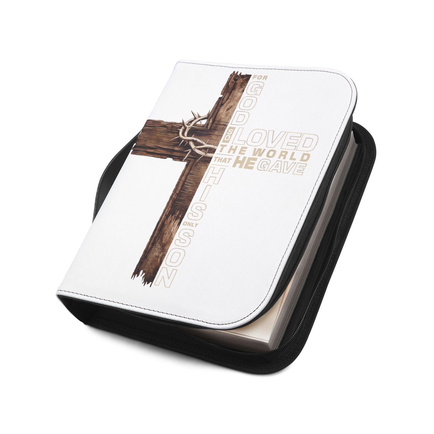 Bible Cover - 'For God So Loved the World' Cross Zippered Bible Case