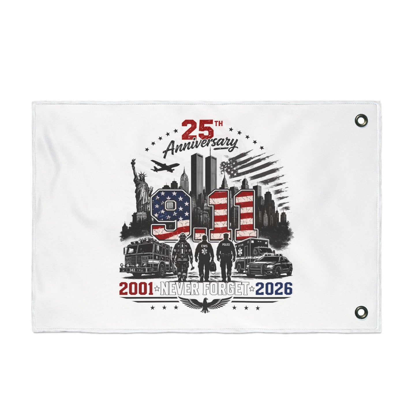 25th Anniversary 9/11 Memorial Flag - Double-Sided "Never Forget" Tribute (2001–2026)