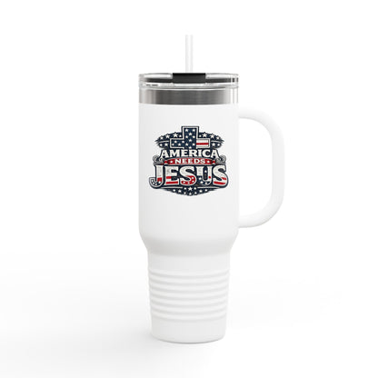 40oz Insulated Travel Mug — "America Needs Jesus" Patriotic Stainless Tumbler