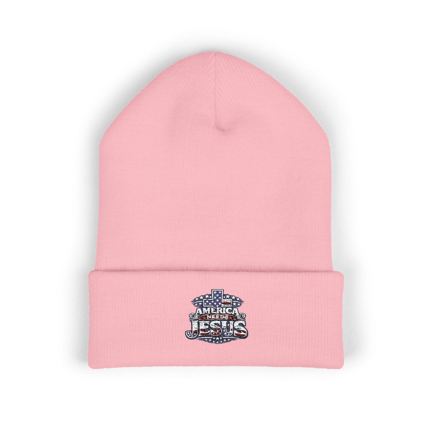 Embroidered 'Jesus' Crown Cuffed Beanie — Christian Faith Winter Hat