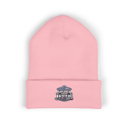 Embroidered 'Jesus' Crown Cuffed Beanie — Christian Faith Winter Hat