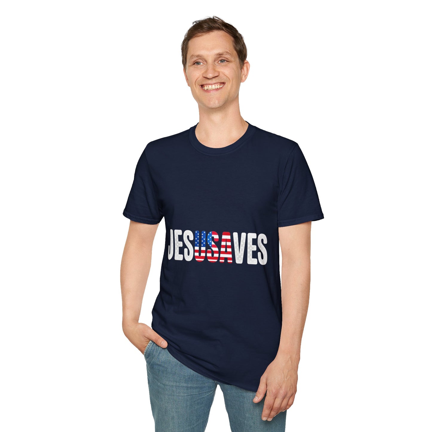 Jesus Saves T-Shirt — Patriotic American Flag Faith Tee