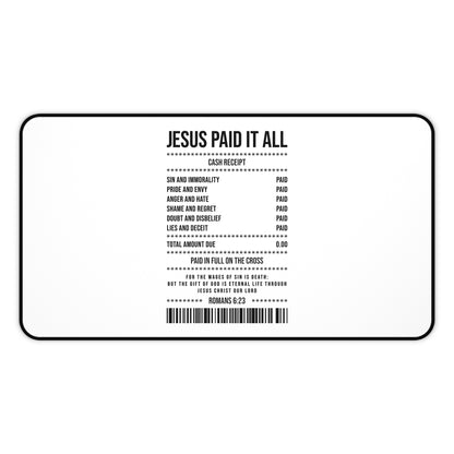 Jesus Paid It All Desk Mat — Christian Receipt Design Mouse Pad
