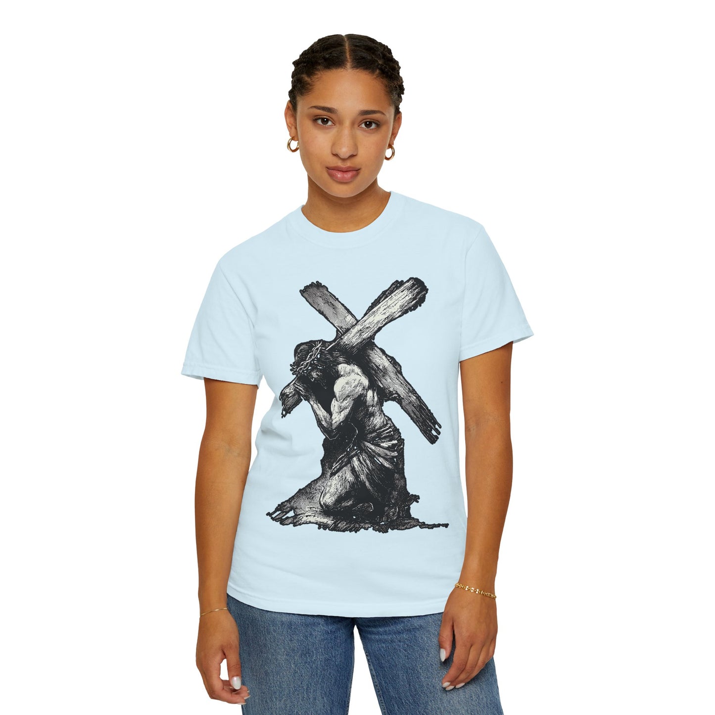 T‑Shirt — Christ Carrying Cross Black Illustration Graphic Tee