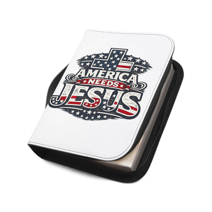 Bible Cover — “America Needs Jesus” Patriotic Cross Zippered Bible Case