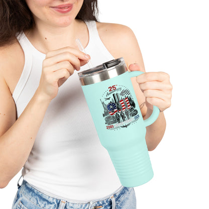 25th Anniversary 40oz Insulated Travel Mug — American Flag Memorial Design