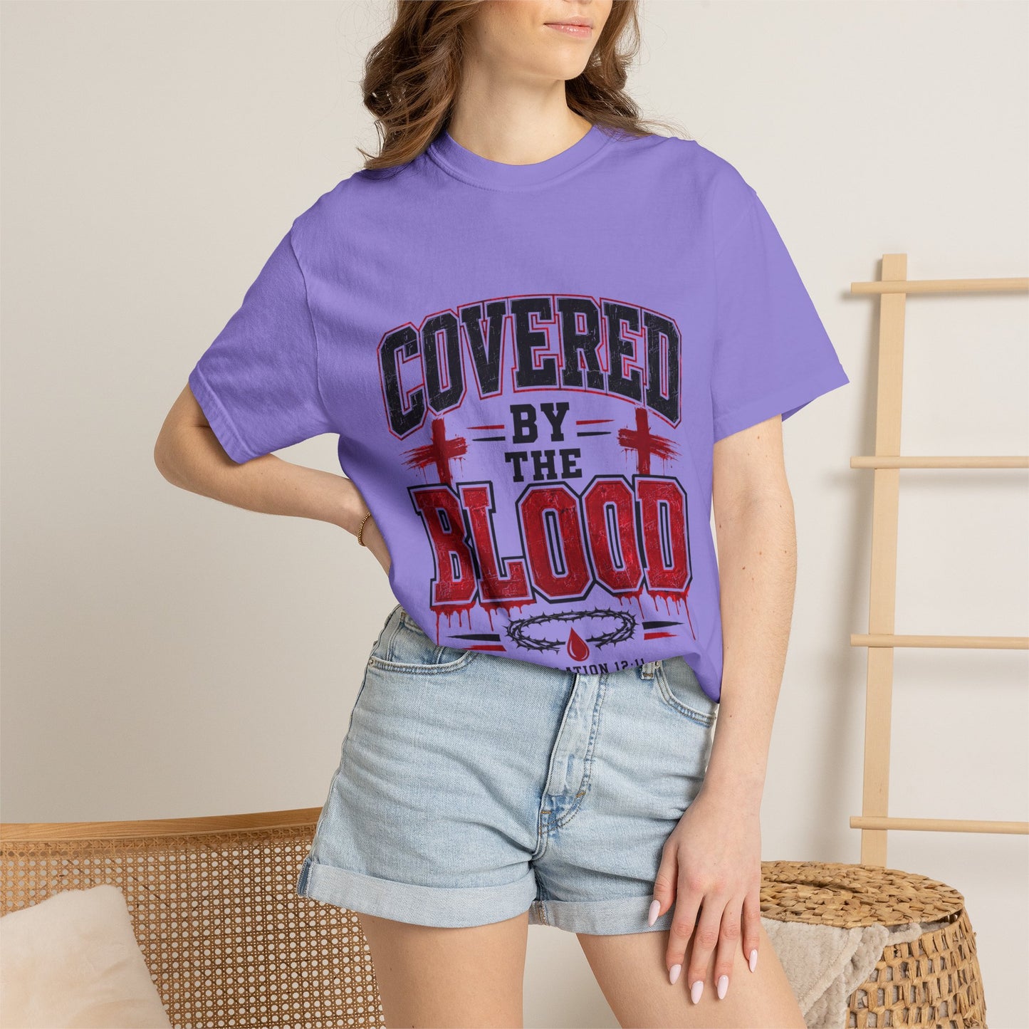 Covered by the Blood T-Shirt — Christian Faith Graphic Tee (Revelation 12:11)
