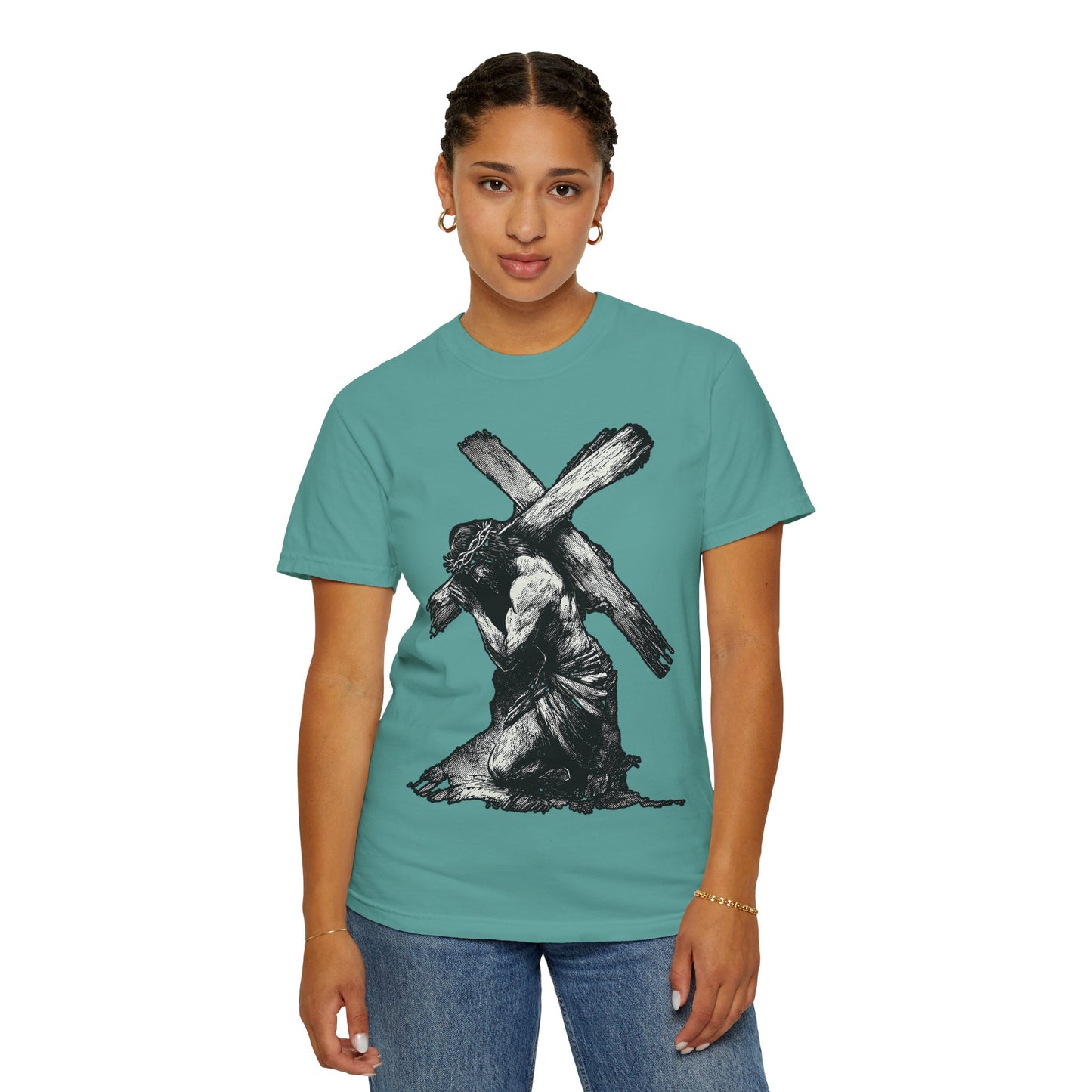 T‑Shirt — Christ Carrying Cross Black Illustration Graphic Tee