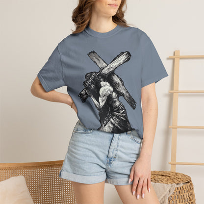 T‑Shirt — Christ Carrying Cross Black Illustration Graphic Tee