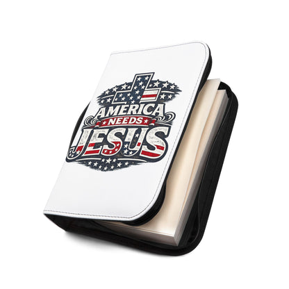 Bible Cover — “America Needs Jesus” Patriotic Cross Zippered Bible Case