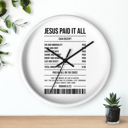 Jesus Paid It All Wall Clock — Christian Receipt Design Religious Home Décor
