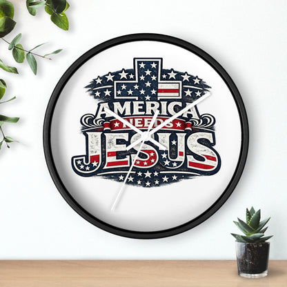 Wall Clock — "America Needs Jesus" Patriotic Cross Clock