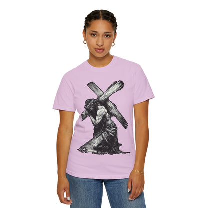 T‑Shirt — Christ Carrying Cross Black Illustration Graphic Tee