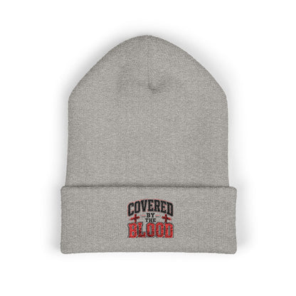 Embroidered 'Covered by the Blood' Cuffed Beanie — Christian Faith Knit Hat