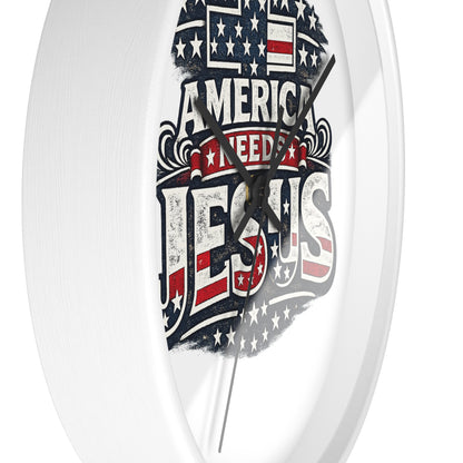 Wall Clock — "America Needs Jesus" Patriotic Cross Clock
