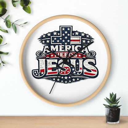 Wall Clock — "America Needs Jesus" Patriotic Cross Clock