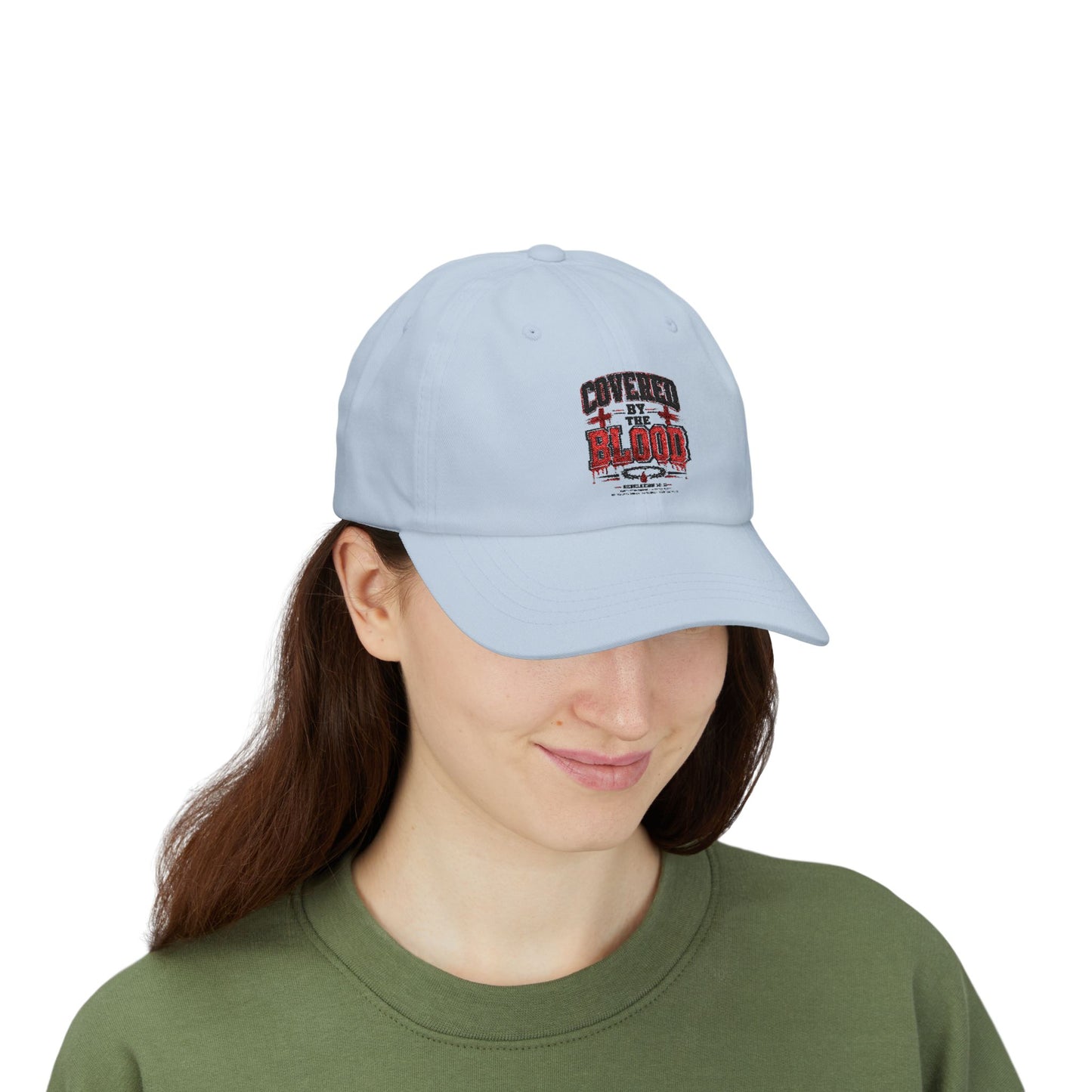 Dad Cap — "Covered by the Blood" Embroidered Christian Baseball Hat