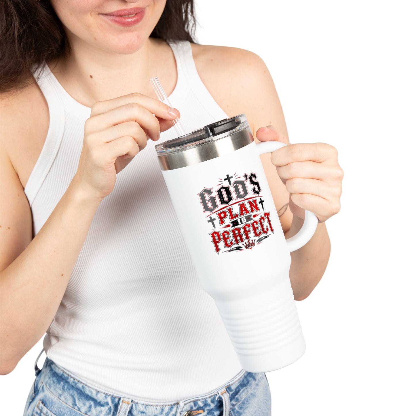 40oz Insulated Travel Mug — "God's Plan is Perfect" Faith Stainless Tumbler