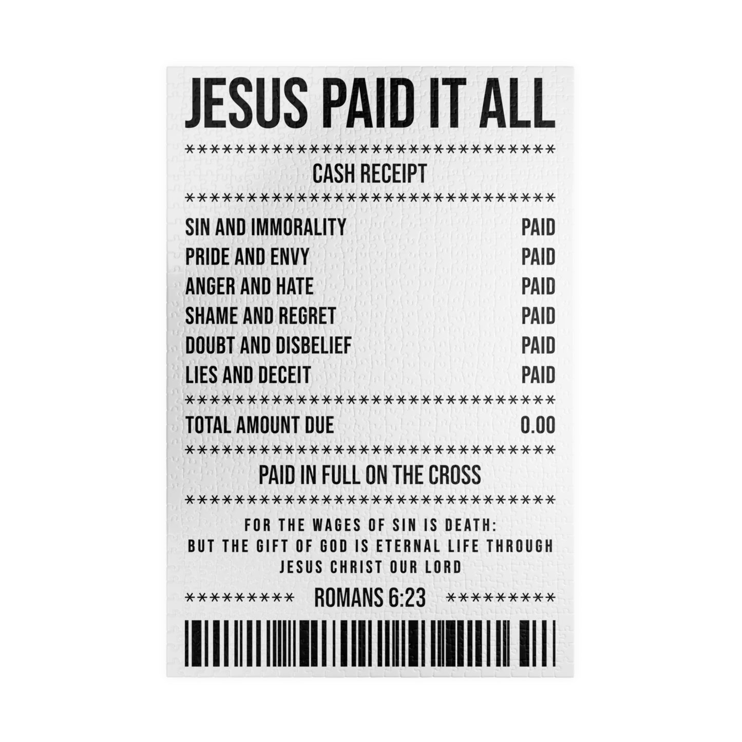 Jesus Paid It All Puzzle — Christian Scripture Receipt Design (110/252/520/1014 pcs)