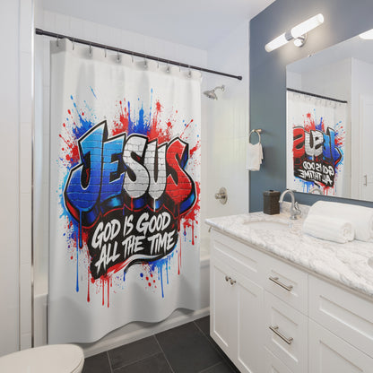 Shower Curtain — Jesus Graffiti 'God Is Good All The Time' Religious Bathroom Decor