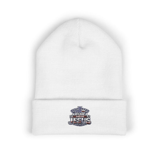 Embroidered 'Jesus' Crown Cuffed Beanie — Christian Faith Winter Hat