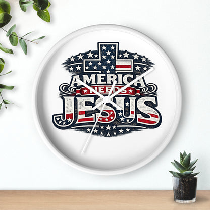 Wall Clock — "America Needs Jesus" Patriotic Cross Clock