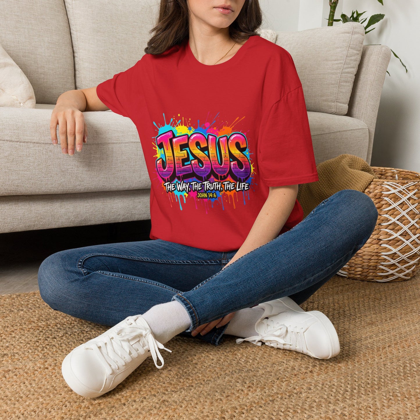 Jesus Graffiti T-Shirt — 'Jesus: The Way, The Truth, The Life' Colorful Faith Tee