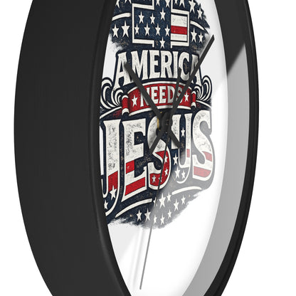 Wall Clock — "America Needs Jesus" Patriotic Cross Clock