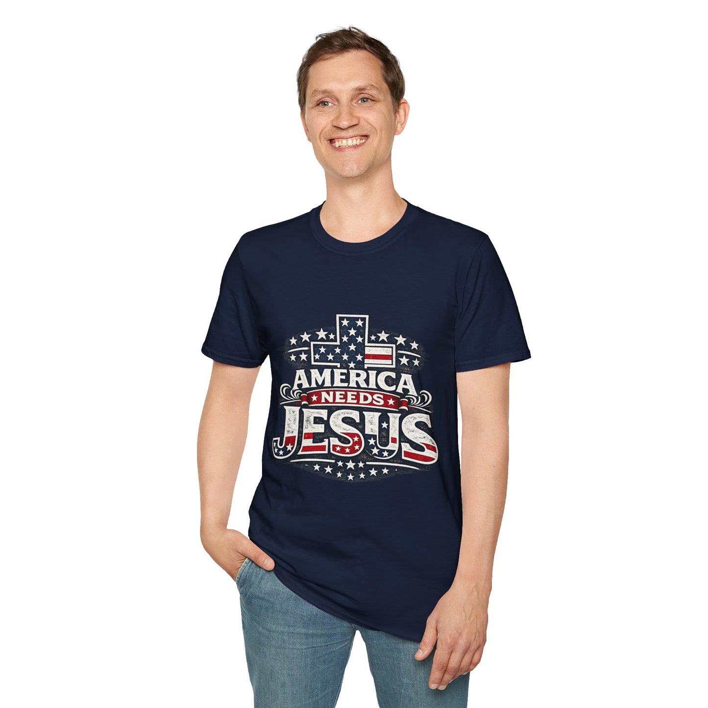 America Needs Jesus T‑Shirt — Patriotic Christian Tee