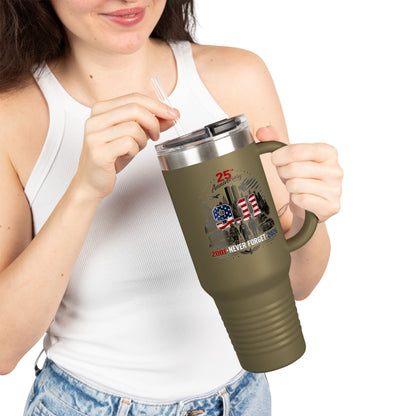 25th Anniversary 40oz Insulated Travel Mug — American Flag Memorial Design