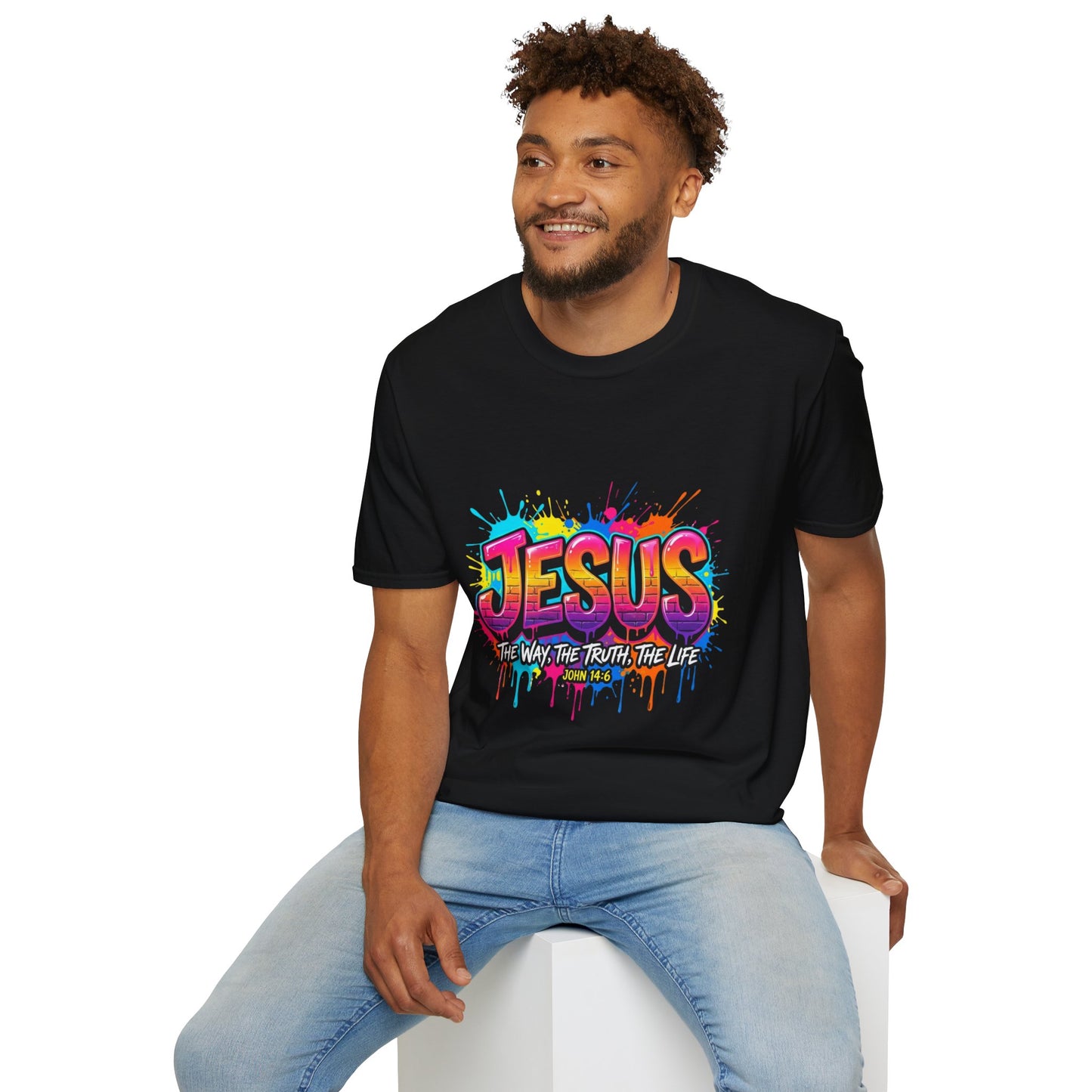 Jesus Graffiti T-Shirt — 'Jesus: The Way, The Truth, The Life' Colorful Faith Tee
