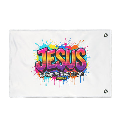 Jesus Graffiti Flag – "Jesus: The Way, The Truth, The Life" Double-Sided Christian Decor