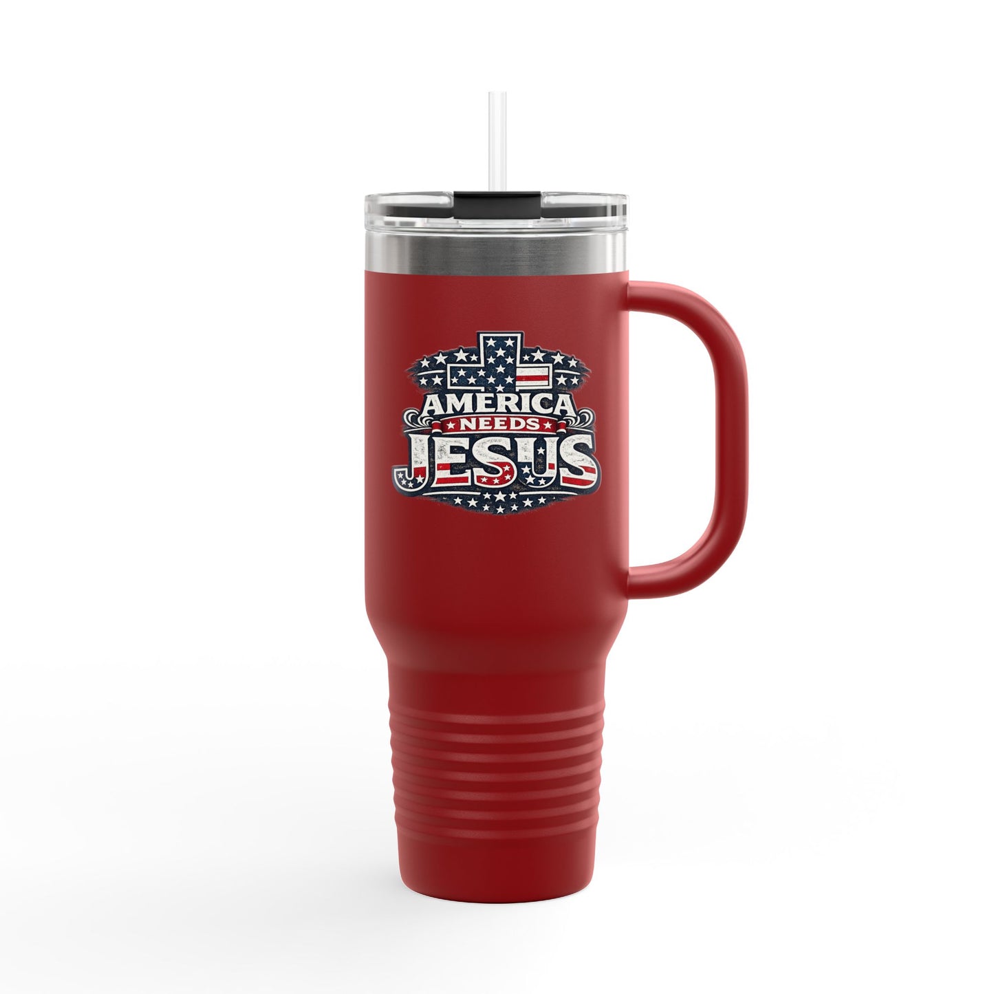 40oz Insulated Travel Mug — "America Needs Jesus" Patriotic Stainless Tumbler