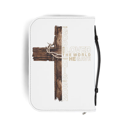 Bible Cover - 'For God So Loved the World' Cross Zippered Bible Case