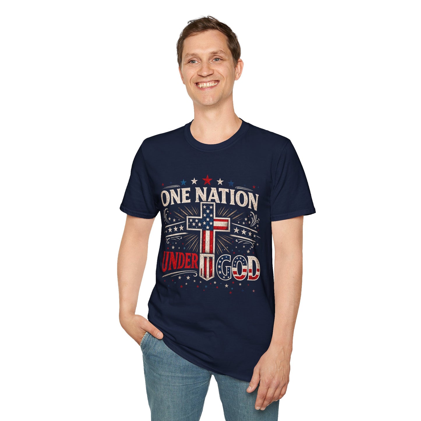 One Nation Under God T-Shirt — Patriotic American Flag Cross Tee