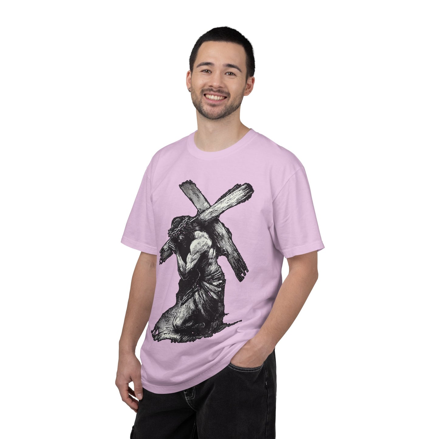 T‑Shirt — Christ Carrying Cross Black Illustration Graphic Tee