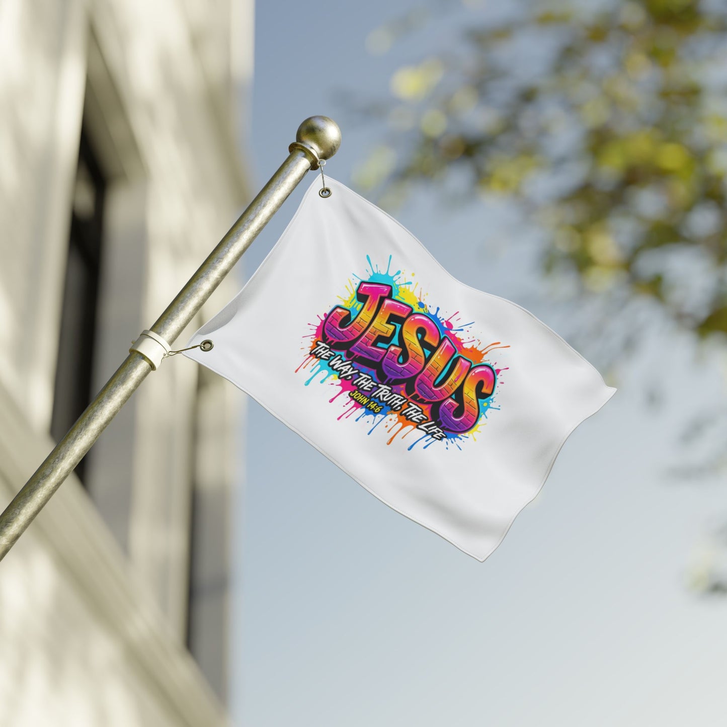 Jesus Graffiti Flag – "Jesus: The Way, The Truth, The Life" Double-Sided Christian Decor