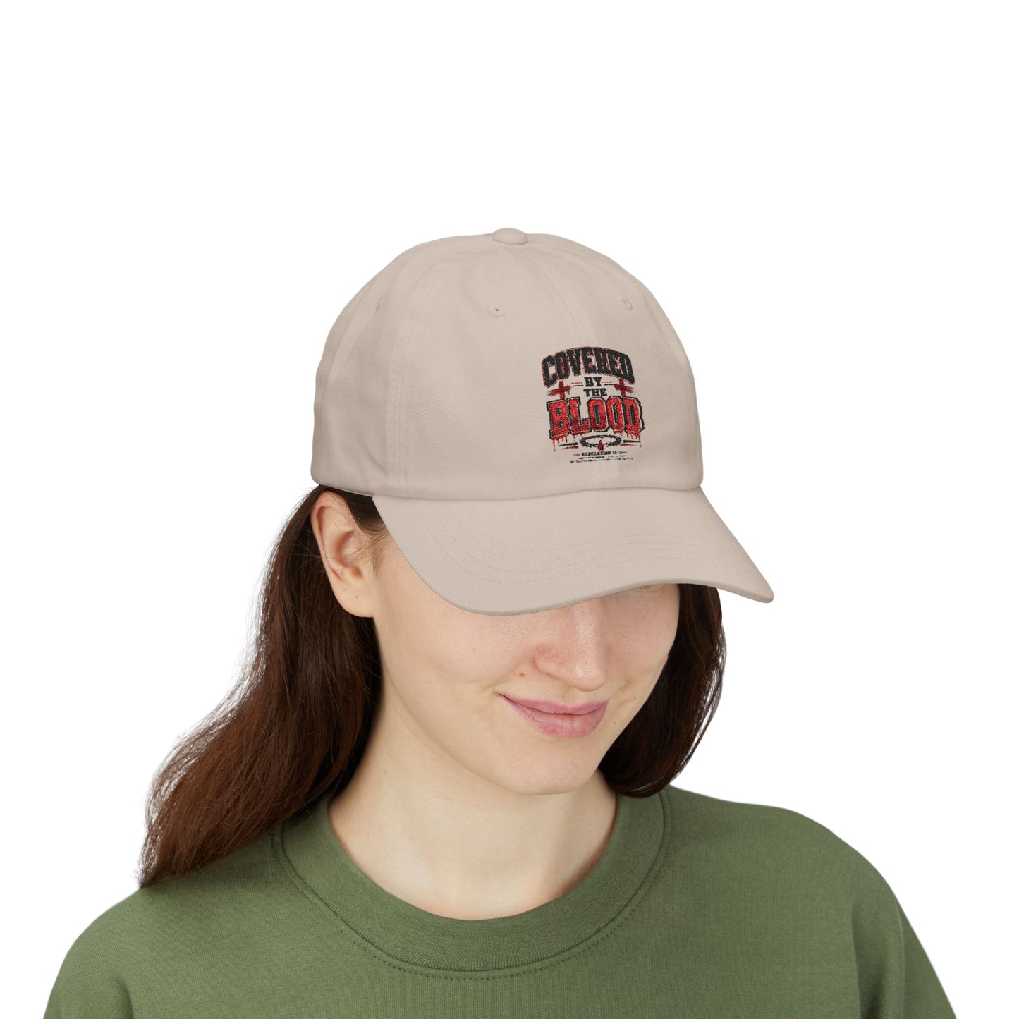 Dad Cap — "Covered by the Blood" Embroidered Christian Baseball Hat