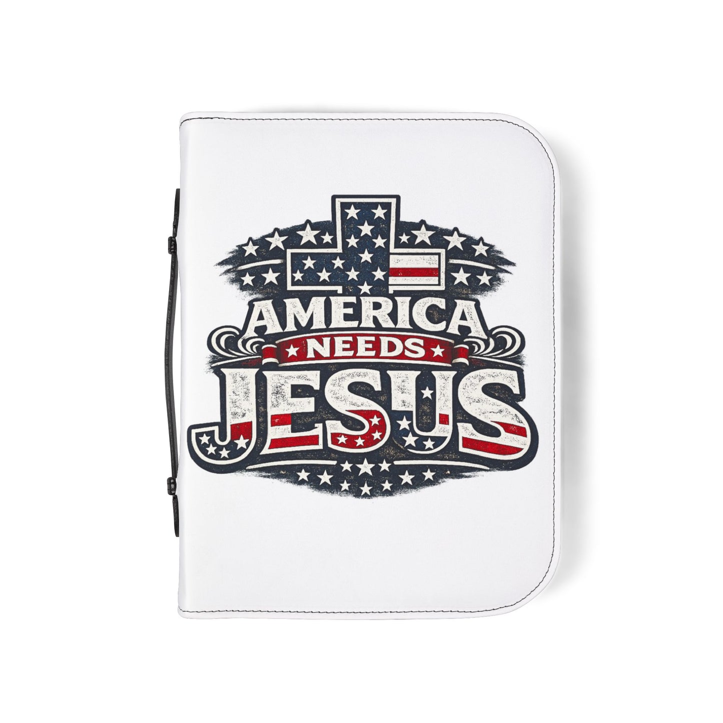 Bible Cover — “America Needs Jesus” Patriotic Cross Zippered Bible Case