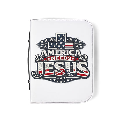 Bible Cover — “America Needs Jesus” Patriotic Cross Zippered Bible Case