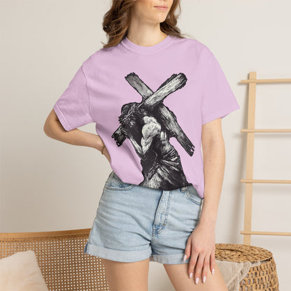 T‑Shirt — Christ Carrying Cross Black Illustration Graphic Tee